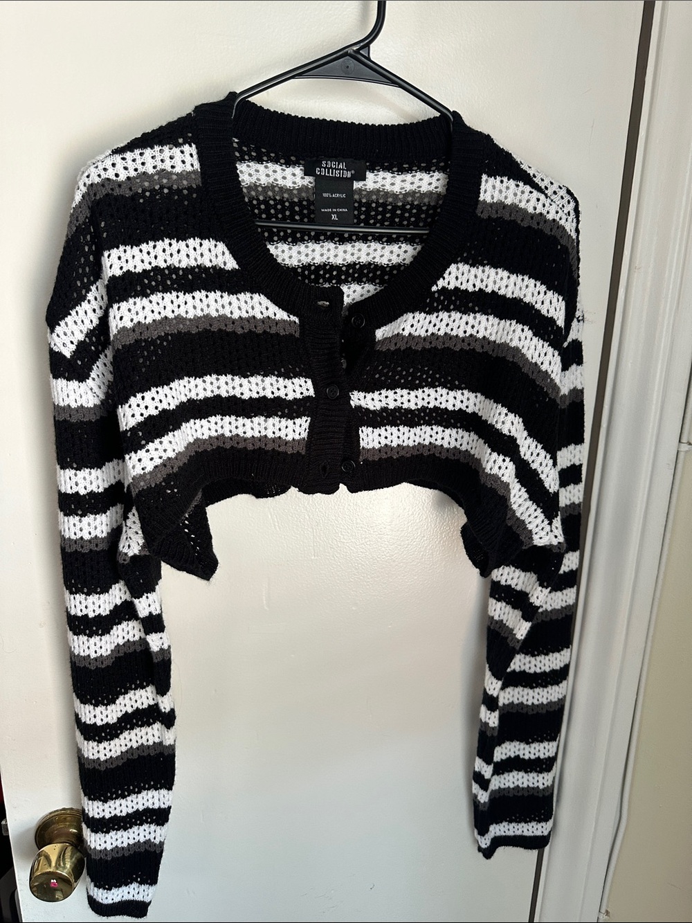 Social Collision Striped Cropped Shrug Top